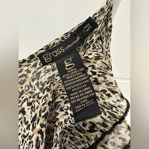 Macy’s Ruffled Animal Print Spaghetti Strap Crop Top - Picture 3 of 4